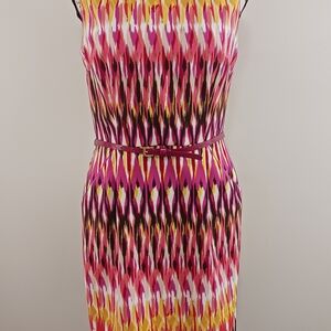 Womens Roz & Ali Pink Multicolored Sheath Midi Dress M